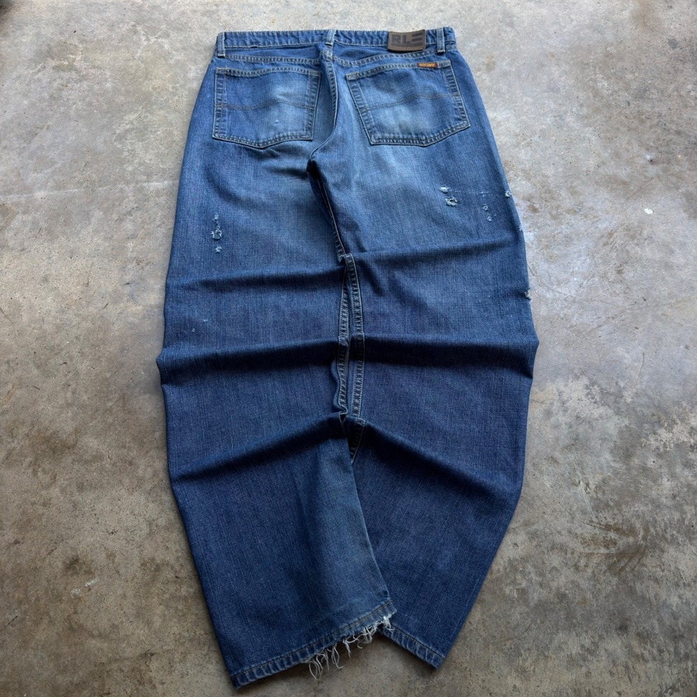 Vintage Y2K Polo Ralph Lauren Baggy Jeans Distressed Wide Leg Blue 34x32 (F1) - Picture 4 of 8